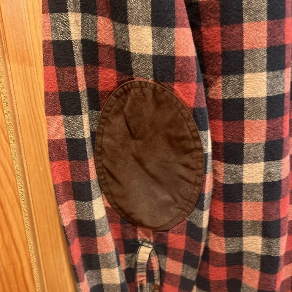 J.Crew men’s plaid button down shirt with elbow patches size large.